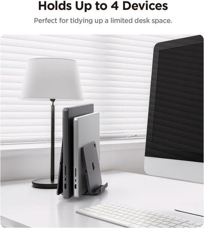 Spigen Vertical Laptop Stand Holder for Desk with Adjustable Dock, 4 Slots Total Fits All MacBook 11"-16"/HP/Dell/Surface/Samsung/LG/Chrome Book LD208S4 - Space Gray