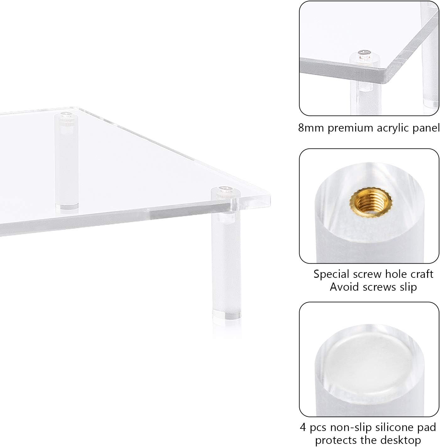 Yestbuy Acrylic Monitor Stand Riser, Clear Computer Monitor Riser, Desktop Organizer Stand for Office Accessories, Printer, Notebook, and All Flat Screen Display, Ergonomic Monitor Riser Stand