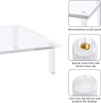 Yestbuy Acrylic Monitor Stand Riser, Clear Computer Monitor Riser, Desktop Organizer Stand for Office Accessories, Printer, Notebook, and All Flat Screen Display, Ergonomic Monitor Riser Stand