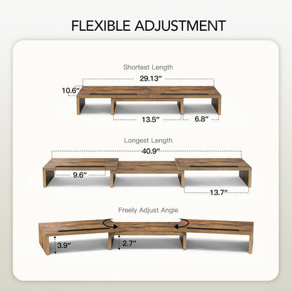 AMERIERGO Dual Monitor Stand Riser for 2 Monitors, Monitor Stand for Desk, Adjustable Computer Monitor Stand with 2 Slot, Multifunctional Desktop Organizer Stand for Laptop, PC, Computer, Printer
