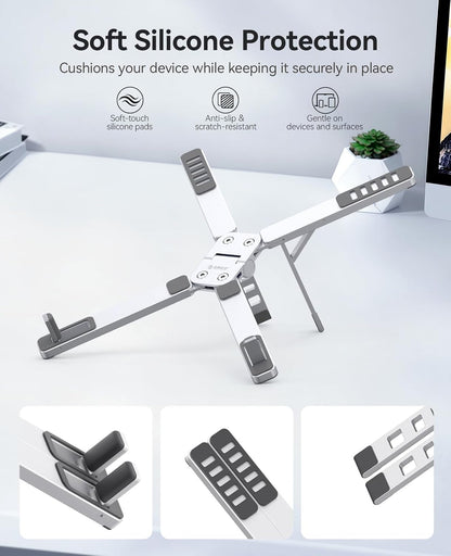 ORICO Portable Laptop Stand for Travel & Desk, Ultra-Compact Foldable Aluminum 3-in-1 Riser for Laptop, Tablet & Phone, 5 Adjustable Heights, Compatible with MacBook/HP/Dell/iPad/iPhone – PN1 (Gray)
