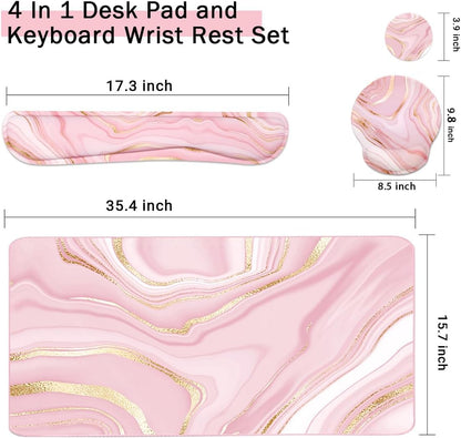 Memory Foam Ergonomic Keyboard Wrist Rest Pad and Mouse Wrist Rest Support Mouse Pad Set for Office Gaming Easy Typing-Pink Fluid