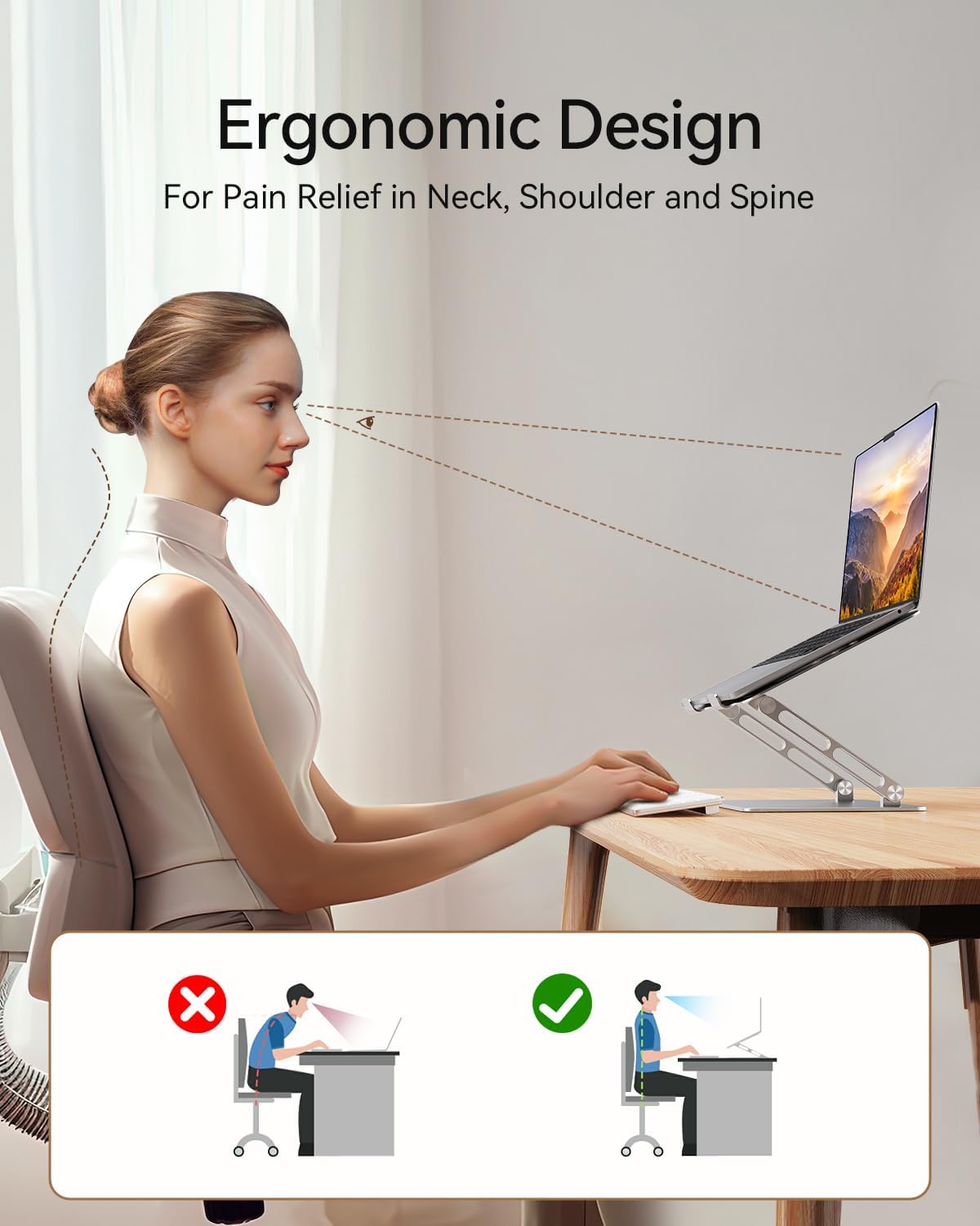 Orlian Foldable Aluminum Laptop Stand for 10-17.3" Laptops, Height Adjustable Portable Ergonomic Computer Holder, Space Saving Desk with Heat Dissipation. Compatible with MacBook/Dell/HP etc, Silver