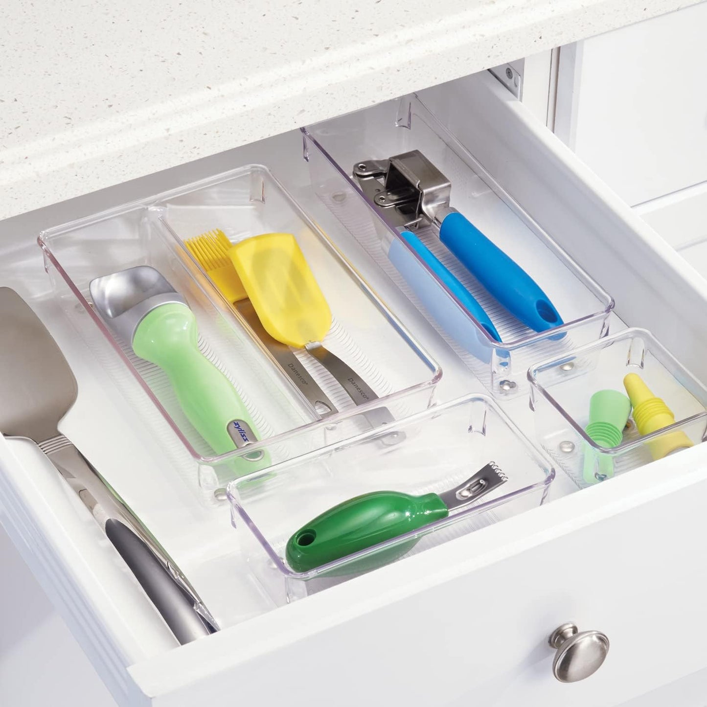 iDesign Plastic Drawer Organizer Bins - Storage for Kitchen, Bathroom, and Desk Drawers - Set of 6 - Clear