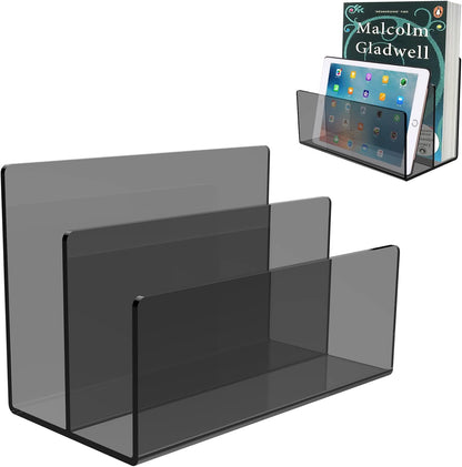 Boloyo Acrylic File Holder,1PC 2 Sections Clear File Organizer Mail Letter Sorter Desktop Folder Holder for Home Office School Envelope Bill Filling Paper Document
