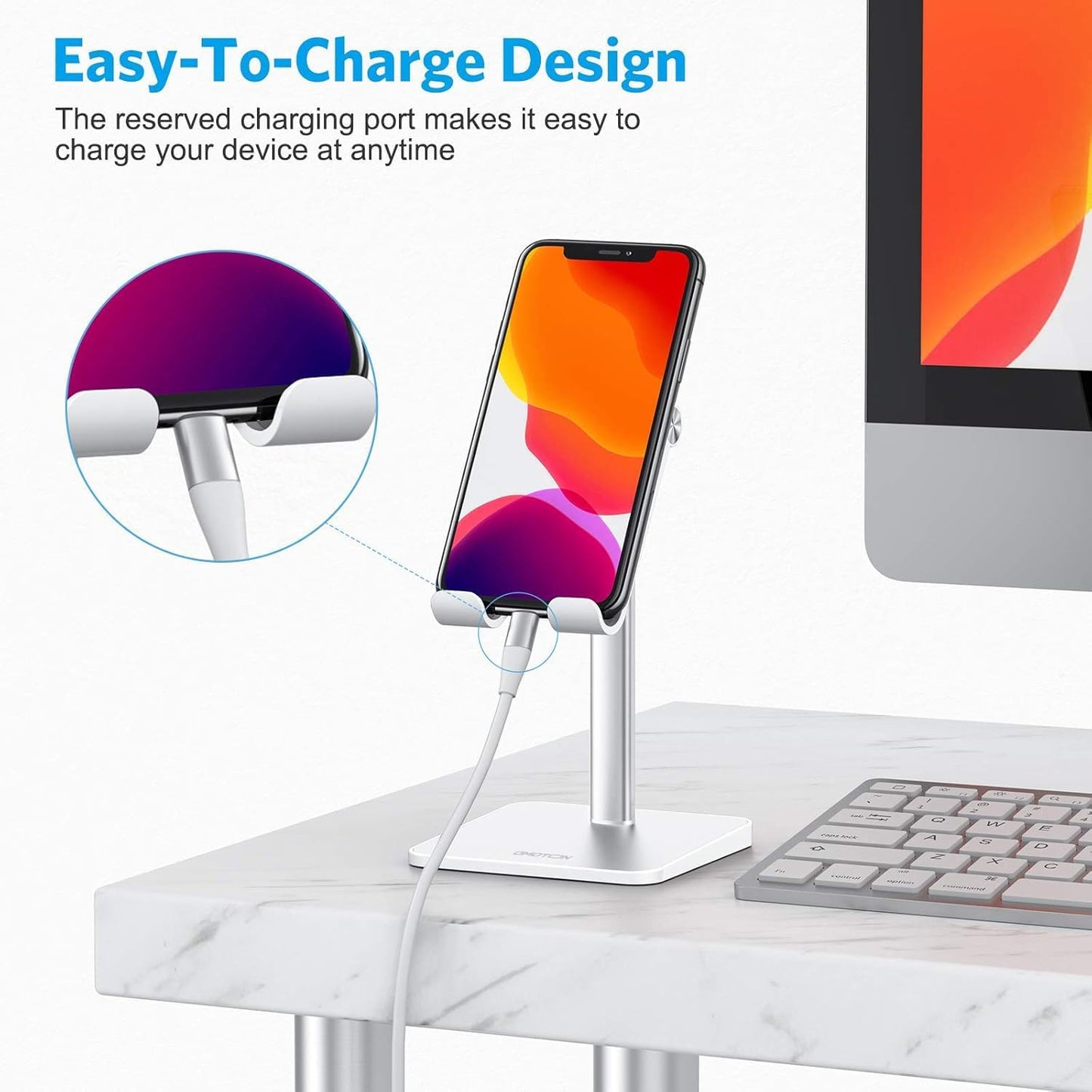 OMOTON Cell Phone Stand, Adjustable Angle Height Desk Phone Dock Holder for iPhone Air 17 Pro Max/Plus/XS/XR, Samsung Galaxy S20 / S10 / S9 / S8 and Other Phones (3.5-7.0-Inch)