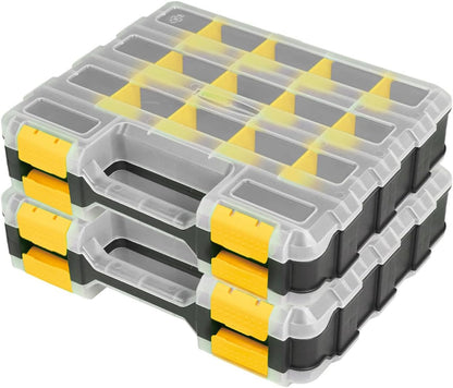 AIDY-PRO Small Parts Organizer Box Storage Case Tools Box Organizer Double Side 34 Compartments Hardware Organizers with Removable Plastic Dividers for Screws Nuts Nails Bolts, 2 Pack