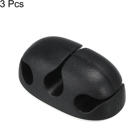 3pcs Cable Clips Cord Organizer for Desk, 3 Slots Silicone Adhesive Cord Holders Organizer Cable Management for USB Charging Cable, Black