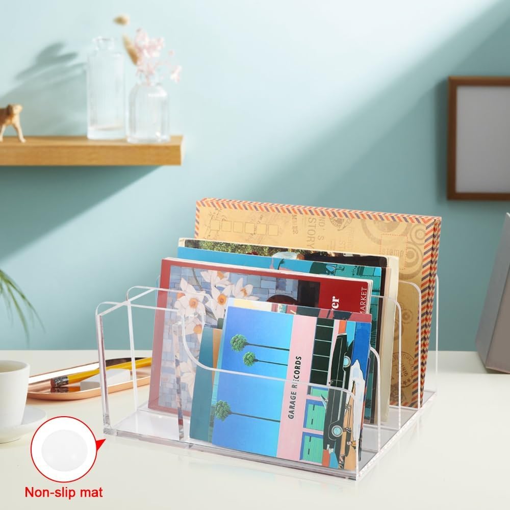 Picowe Acrylic Mail Organizer, 3-Tier Desktop File Holder for Letters, Envelopes, Bills, Paper, Desk Organizer Vertical Letter Sorter for Office and Home