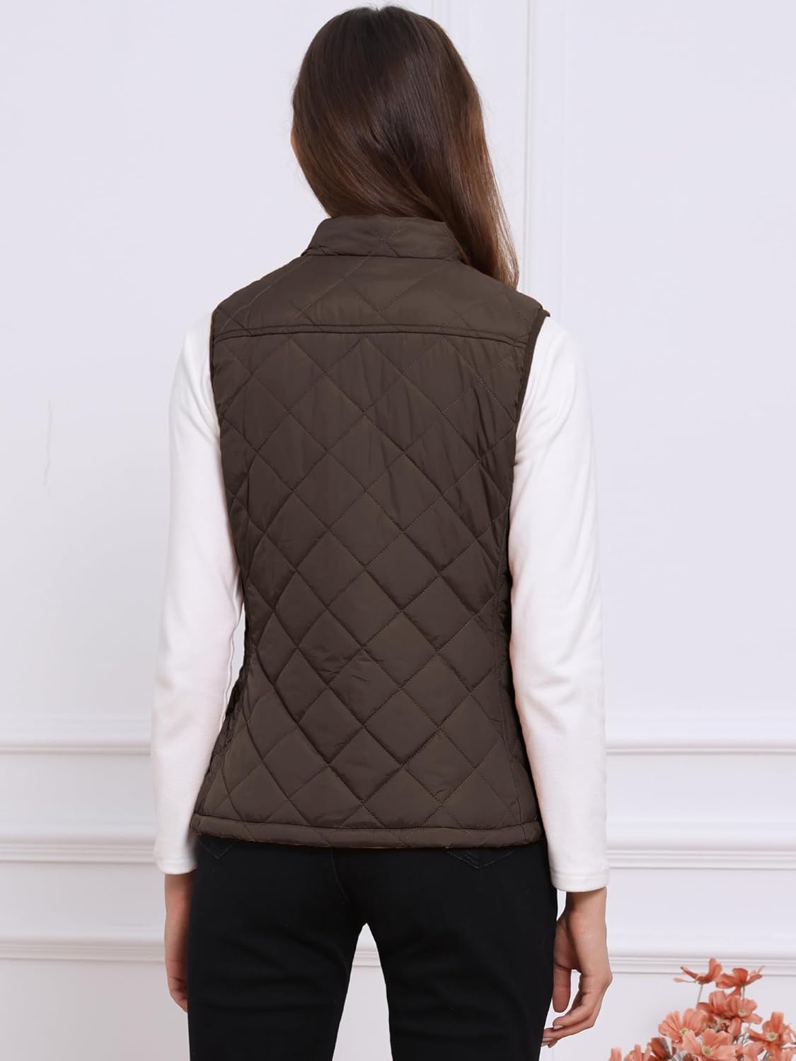 Allegra K Women's Puffer Vest Stand Collar Lightweight Gilet Quilted Zip Vest