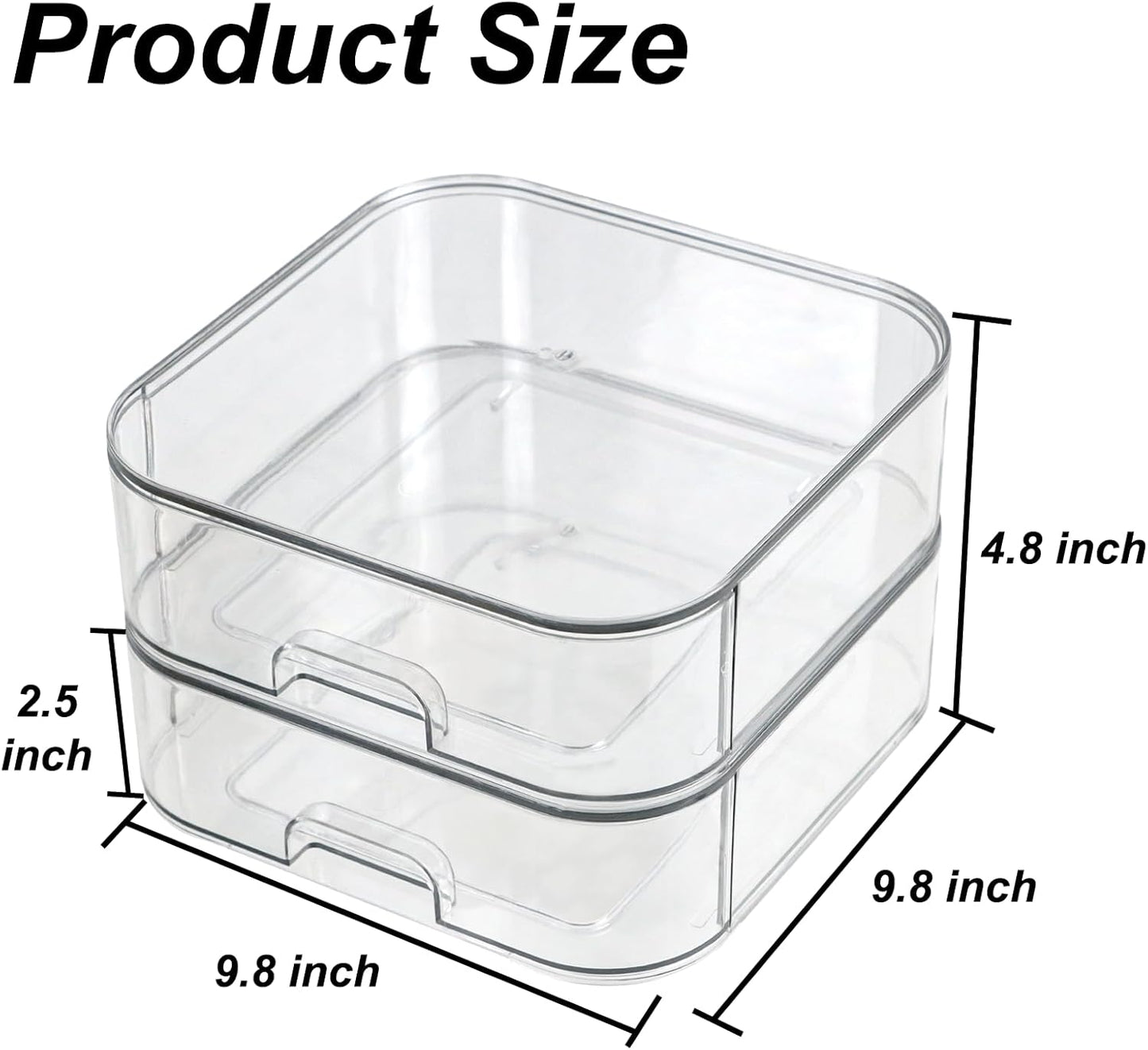 Set of 2 Stackable Storage Drawers - 6.7" Clear Plastic Drawer Storage, Acrylic Makeup Organizer, Desk Counter Cabinet Office Organizer, Bathroom Organizers and Storage (Modern/Set of 2)