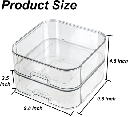 Set of 2 Stackable Storage Drawers - 6.7" Clear Plastic Drawer Storage, Acrylic Makeup Organizer, Desk Counter Cabinet Office Organizer, Bathroom Organizers and Storage (Modern/Set of 2)