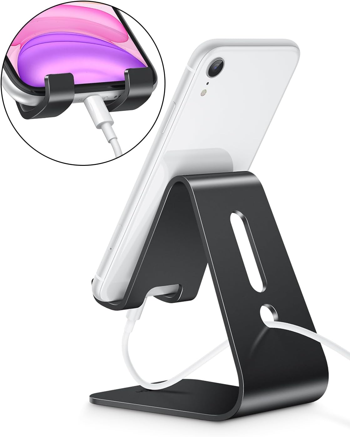 OMOTON Upgraded Aluminum Cell Phone Stand for Desk, C1 Durable Cellphone Dock with Protective Pads, Smart Stand Designed for iPhone17, 16/15/14/13 Pro Max Air, iPad mini, Android Phones,Rose Gold