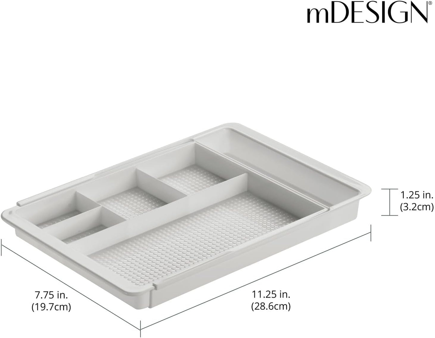 mDesign Expandable Plastic Drawer Organizer and Storage Container for Office Supplies - Gel Pen Pencil, Marker, Stationary, Desk Supply Holder for Drawers and Desktop - Lumiere Collection - Light Gray
