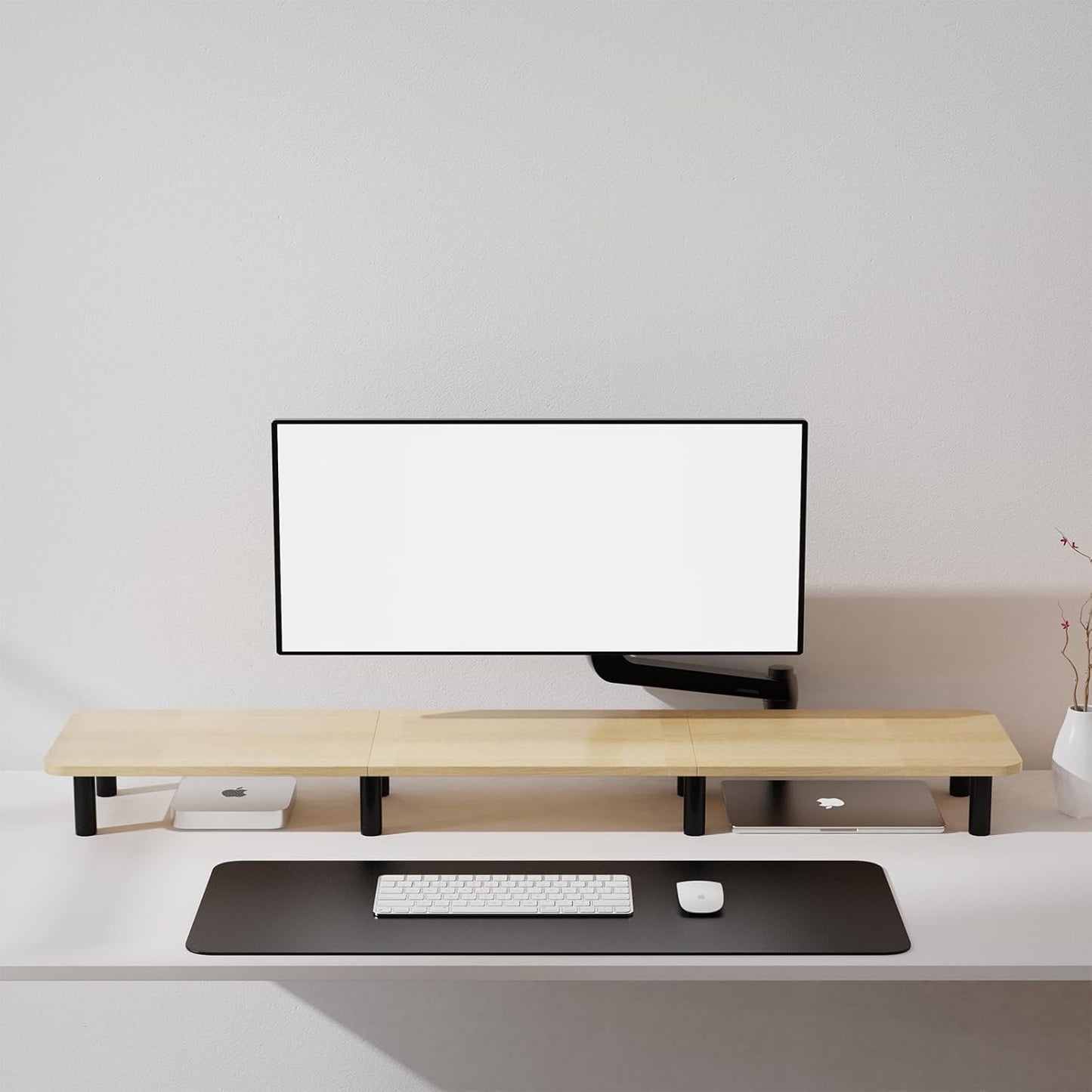 Dual Monitor Stand - 43.7 inch Extra Long Wide TV Stand - Wood & Steel Leg Desktop Riser - Desk Organization - Home Office (Vintage)