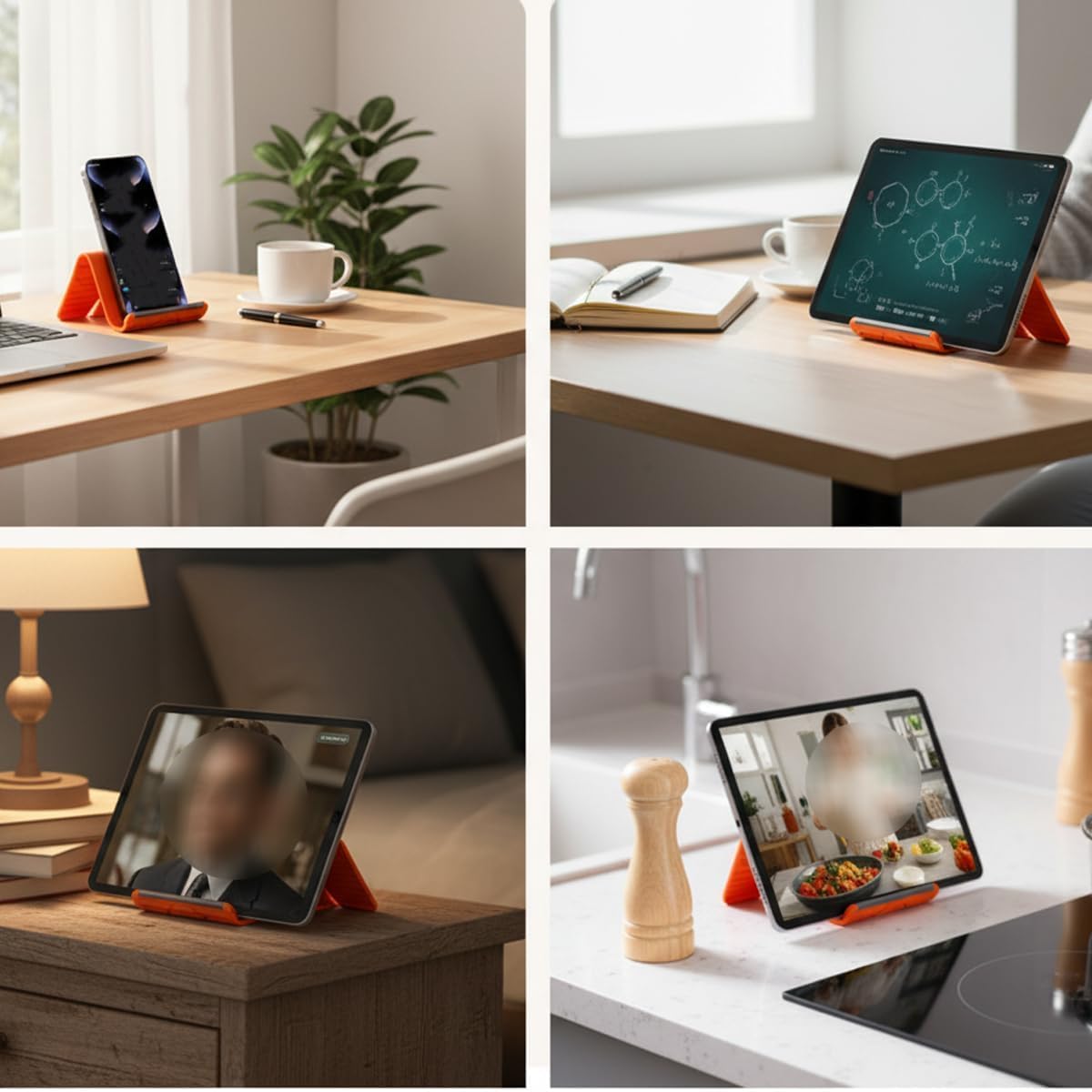 Portable Foldable Silicone Aluminum Phone Holder, Flexible Silicone Phone Stand, Multi-Angle Adjustable Silicones Cell Phone Holder Non-Slip Bed Office Treadmill (Orange)