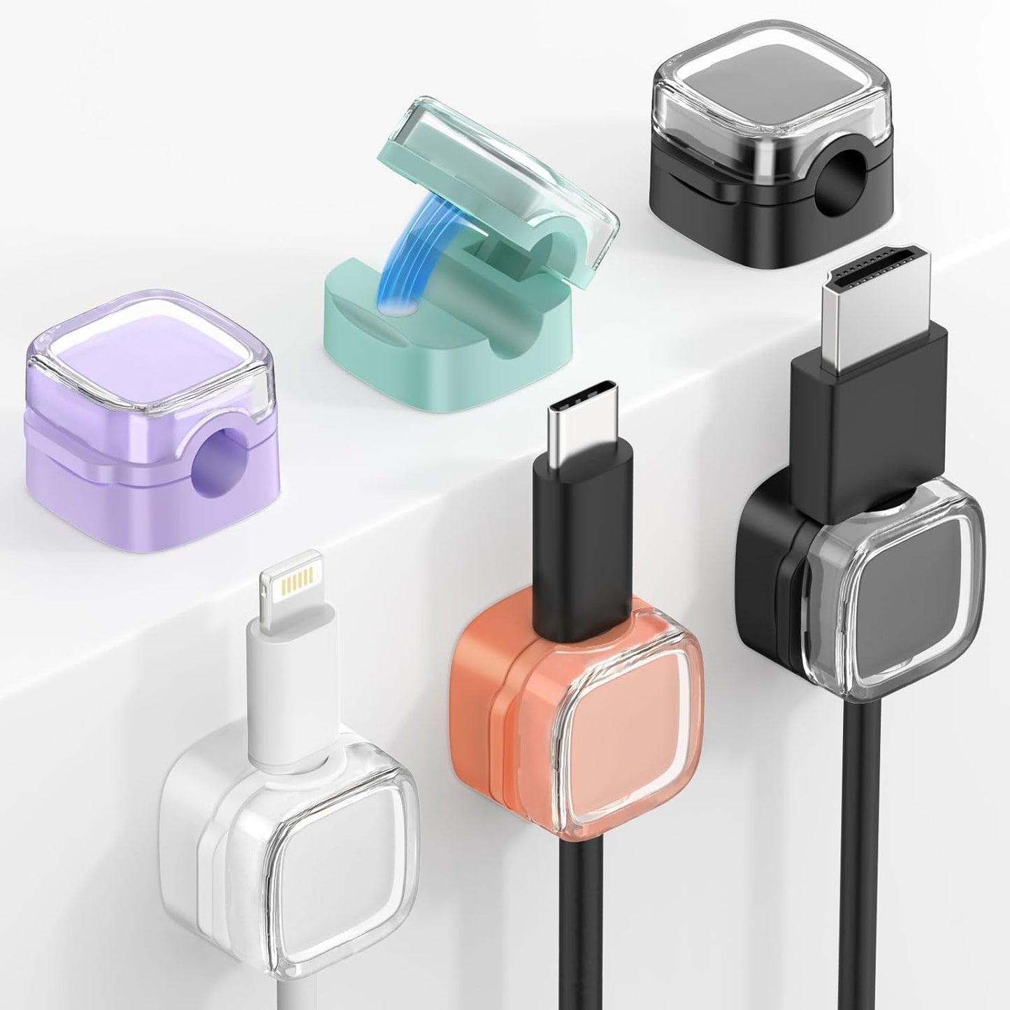 MoKo 6 Pack Magnetic Cable Clips, Under Desk Cable Management, Adhesive Magnetic Cord Holder, Magnetic Cord Organizer Wire Holder Keeper Organizer for Nightstand Desk Office Car Wall Glass, White