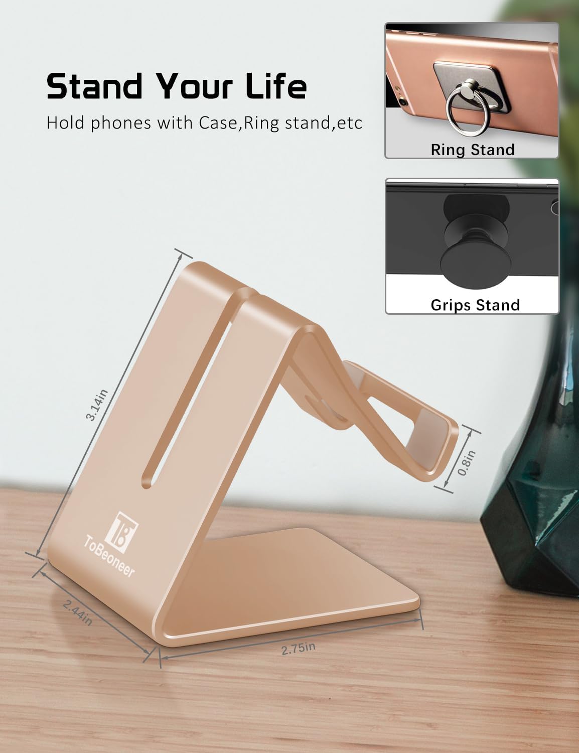 Desktop Cell Phone Stand Holder, Aluminum Solid Portable Universal Desk Stand for iPhone 16 15 14 13 12 11 X 8 7 6 Plus 5 Ipad 2 3 4 Mini Samsung Huawei All Mobile Smart Phone, Silver