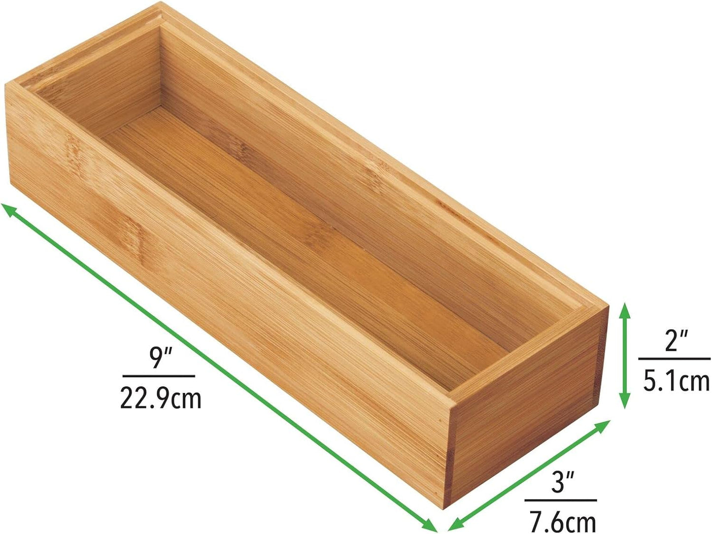 mDesign Slim Wooden Bamboo Drawer Organizer for Office - 12" Long Stackable Storage Box Tray for Desk Drawers/Cabinet - Junk Drawer and Accessories Organization - Echo Collection, 2 Pack, Natural Wood