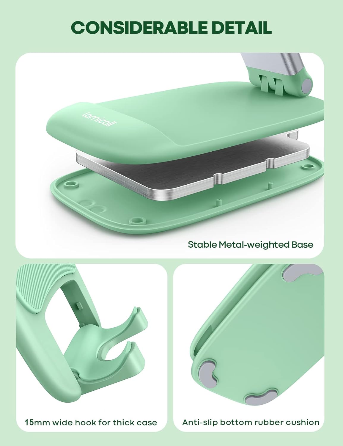 Lamicall Cell Phone Stand for Desk - [Height Adjustable] Foldable Mobile Phone Holder, Portable Stand for iPhone 17 16 15 14 13 12 11 Pro Max Plus Air, Galaxy S25, Office Gift Mothers Day Accessories