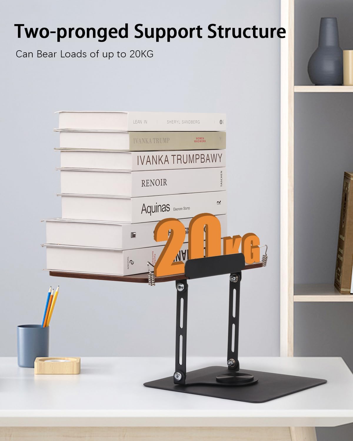 Honagu Book Stand for Reading, Adjustable Book Holder with 360 Degree Rotating Base & Page Clips, Hands Free Foldable Desktop Cookbook Stand for Sheet Music, Laptop, Recipe, Textbook (Acrylic)