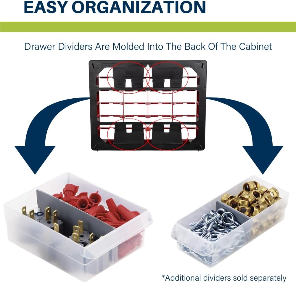 Akro-Mils 24-Drawer Plastic Drawer Storage Cabinet for Garage Organization, Bead Organizer, Building Bricks Storage, Teacher Toolbox, Makeup Organizer, 20" W x 6" D x 16" H, 10124 Black