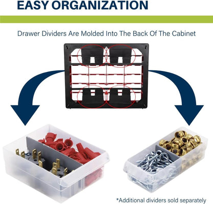 Akro-Mils 24-Drawer Plastic Drawer Storage Cabinet for Garage Organization, Bead Organizer, Building Bricks Storage, Teacher Toolbox, Makeup Organizer, 20" W x 6" D x 16" H, 10124 Black
