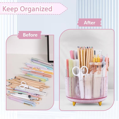SKYDUE Rotating Pencil Pen Holder, Pen Organizer with 5 Slots - Aesthetic Desk Organizer and Accessories for School, Home, Office Supplies