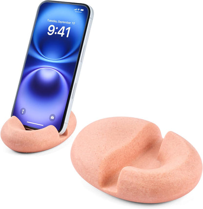 Artificial Stone Cell Phone Stand for Desk Handcraft Pebble Shape Minimalist Decor for Desk Kitchen Counter Office Easy of Use Sturdy and Stable(Beige Yellow)