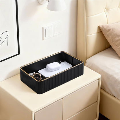 Desk Organizer Tray, PU Leather Nightstand Organizer Perfume Valet Tray for Men Women, Decorative Vanity Trays Trinket Dish Key Bowl for Entryway Table (2pcs, Ivory, Large+Small)