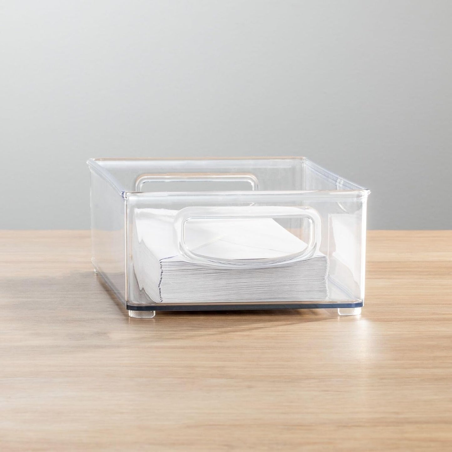 mDesign Plastic Office Supply Organizer - Storage Holder Bin with Handles for Desk Drawer, Cabinet - Pencil, Pen, Envelope and Supplies Container Basket - Ligne Collection - 2 Pack - Clear