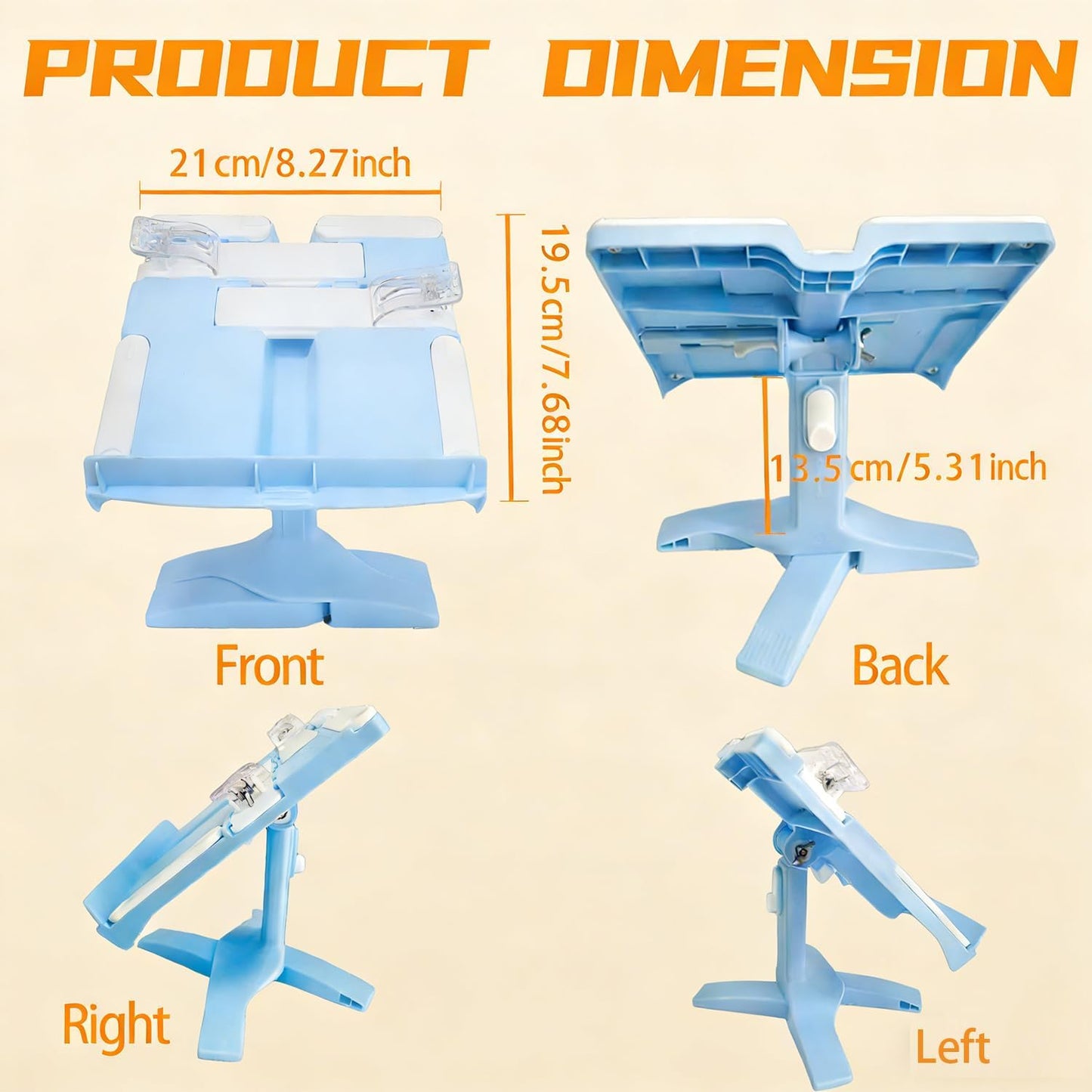 Book Stand for Desk, Kids Book Stand Adjustable Shelf Thick Base Foldable Riser Holder, Portable Desktop with Elastic Page Clips Gift for Children (Pink)