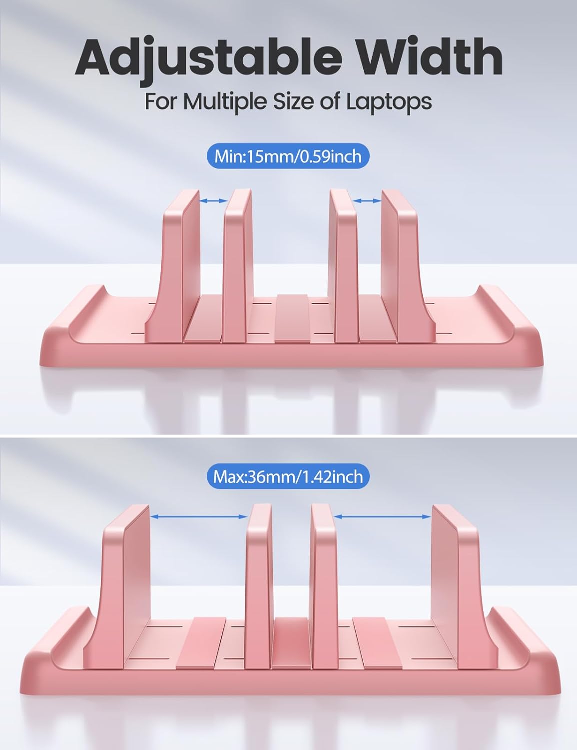 Vaydeer 3-Slot Vertical Laptop Stand Organizer, Laptop Storage Holder Made of Premium ABS Plastics 5 in 1 Design,Desktop Space-Saving Adjustable Desk Organizer for All MacBook/Chromebook/Surface