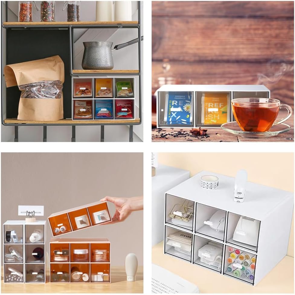 Plastic Tea Bag Organizer with 3 Drawers, Desk Drawer Organizer, Stackable Storage Drawers, White Tea Box, Makeup Organizer, Clear Tea Bag Storage, Coffee Storage for Tea Bags, Sugar Packets, Cosmetic