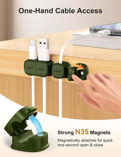 6 Pack Magnetic Cable Clips [1s Open/Lock], Laitver Cord Organizer Holder Strong Adhesive Desk Cable Management- Organize Charging Cords Neatly for Home, Office, Car,Desk, Nightstand