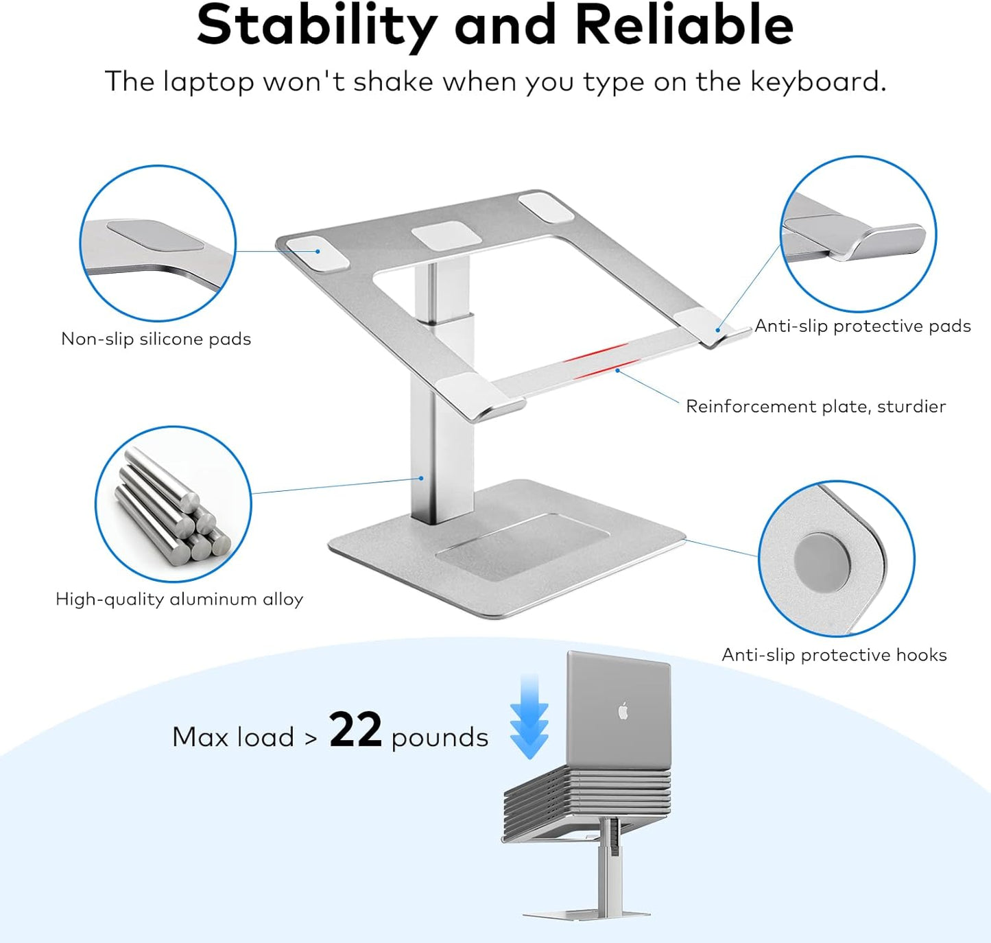 Laptop Stand for Desk, Ergonomic Aluminum Laptop Stand Adjustable Height from 7-15", Sitting and Standing Laptop Riser for 10-17" Notebook