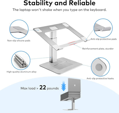 Laptop Stand for Desk, Ergonomic Aluminum Laptop Stand Adjustable Height from 7-15", Sitting and Standing Laptop Riser for 10-17" Notebook
