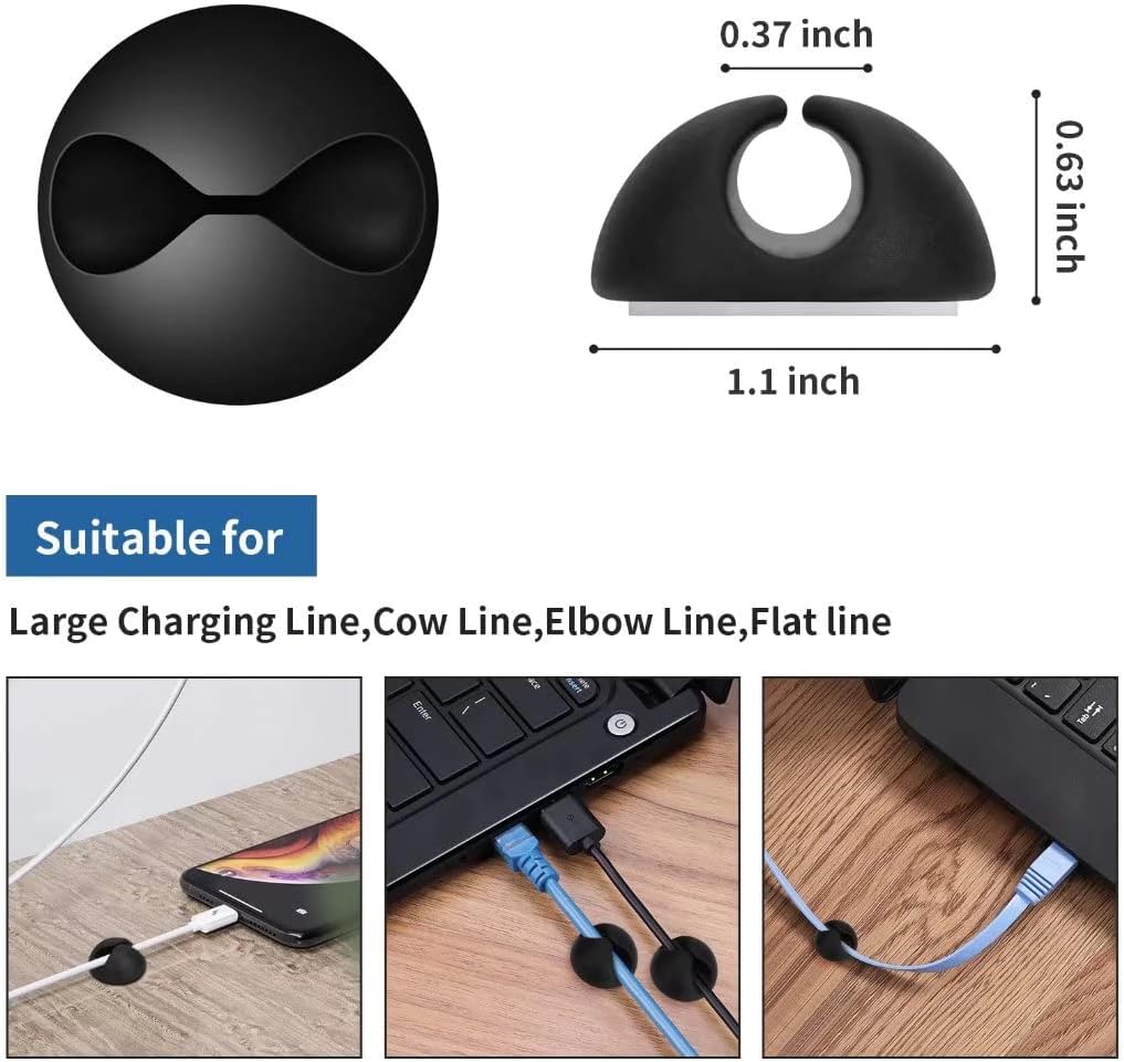 CHEFBEE 8 Pack Adhesive Cable Clips, Cable Cord Holder Organizer Management System for Desk, Wire Clips for All Your Computer, Electrical, Charging or Mouse Cord, Black