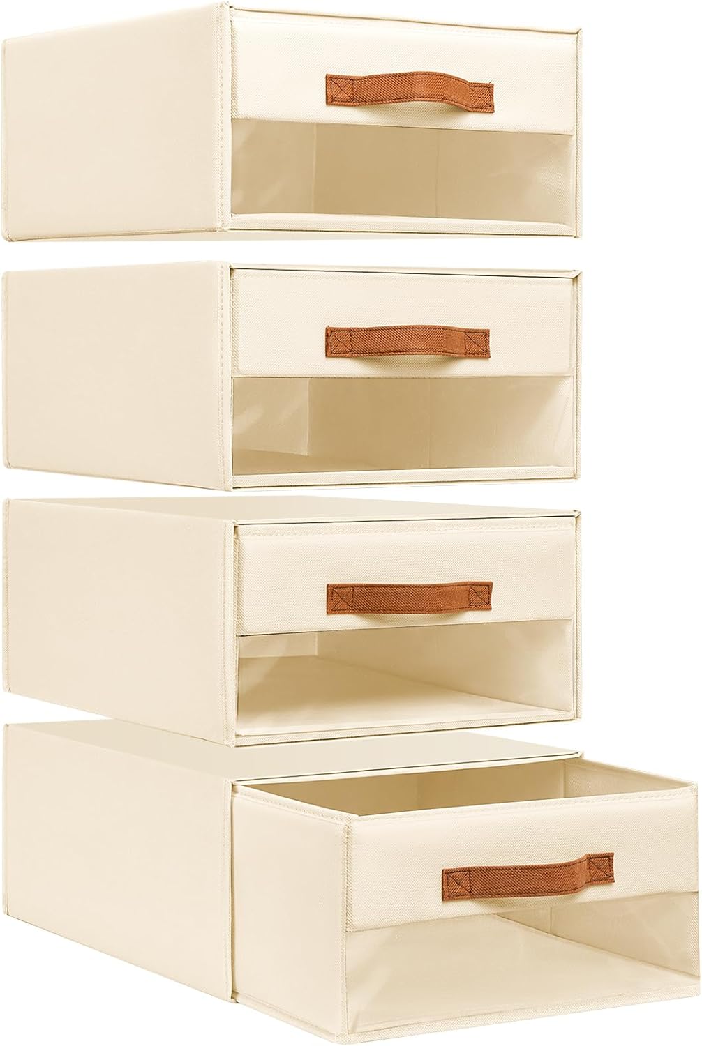 DIMJ Closet Organizers and Storage - Fabric Bins with Drawers for Closet Foldable Clothes Organizers with Clear Window, Stackable Storage Drawers Units for Bedroom, Living Room, 4-Pack, Grey