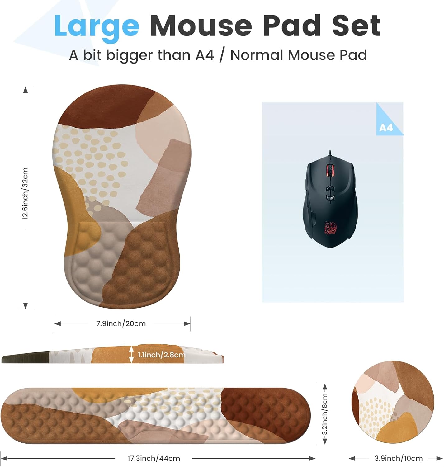 HAOCOO Keyboard Wrist Rest, Ergonomic Mouse Pad with Wrist Rest, 3 in 1 Keyboard and Mouse pad with Coaster Set, Memory Foam Wrist Support, Non-Slip PU Base for Home Office, Rose Gold Pink
