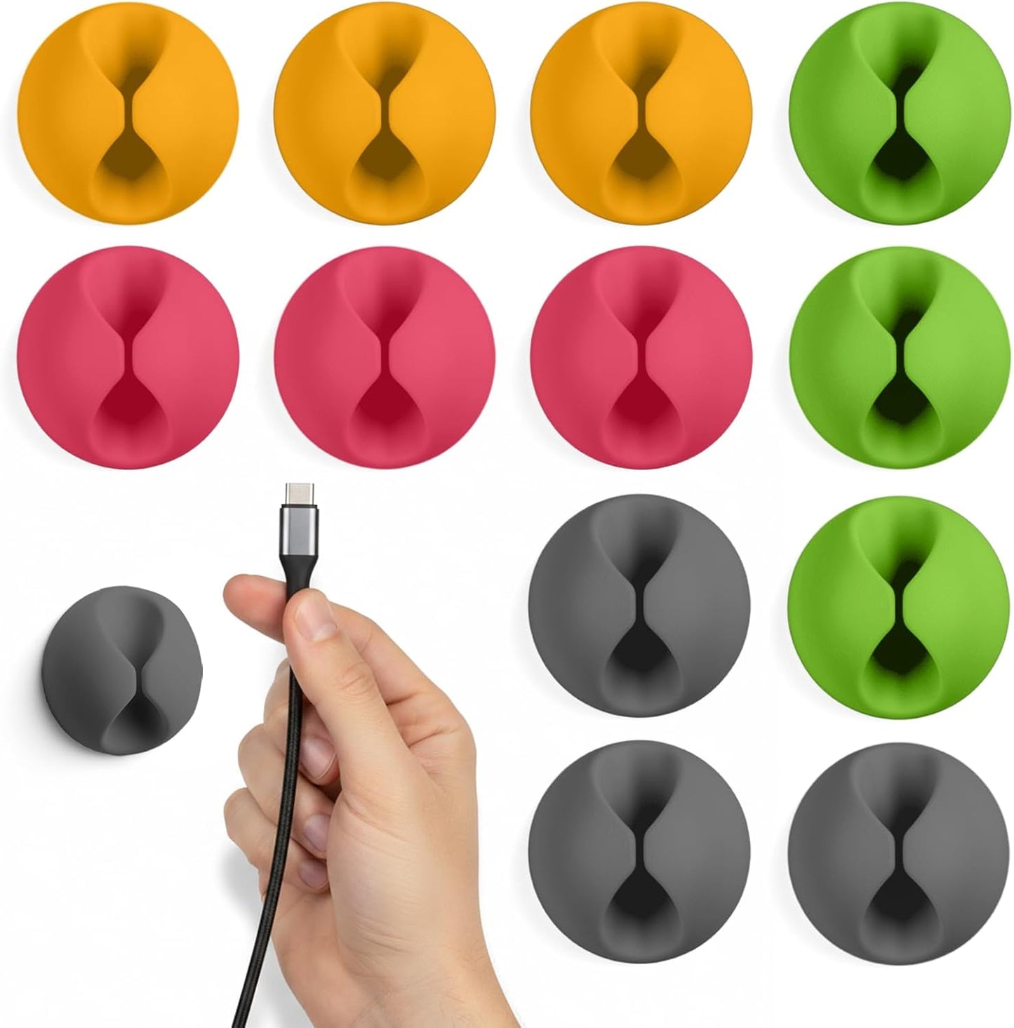 3PCS Cord Holder Cable Clips, Round Silicone Adhesive Cord Organizer Charger Holder Wire Management Keeper for Home, Nightstand, Desk, Office or Mouse, Light Green