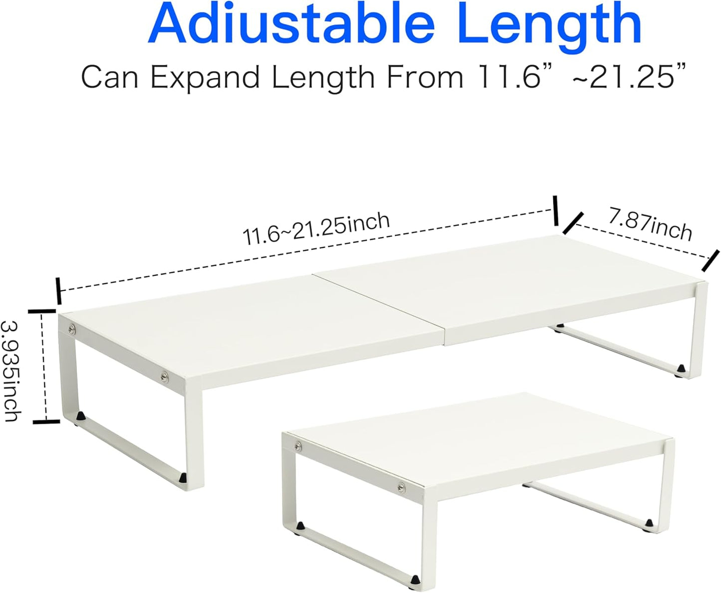 Adjustable Metal Monitor Stand - 11.6"-21.3" Ergonomic Desktop Riser for Computer/Laptop/TV, Heavy-Duty Office Shelf with Space-Saving Design (Black)