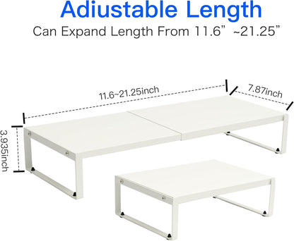 Adjustable Metal Monitor Stand - 11.6"-21.3" Ergonomic Desktop Riser for Computer/Laptop/TV, Heavy-Duty Office Shelf with Space-Saving Design (Black)
