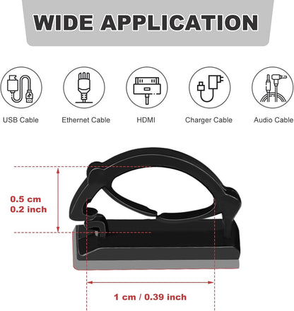 GWHOLE 100Pcs Adhesive Cable Clips Cord Organizer Wire Management for Car Office and Home