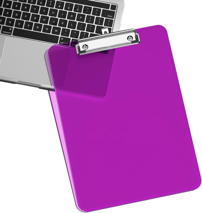 Rimilak 8.5 x 11 Plastic Clipboards Set of 2, Low Profile Metal Clip, Translucent Board, 12.5 x 9 in Letter Size, Office Supply, Back to School, Purple