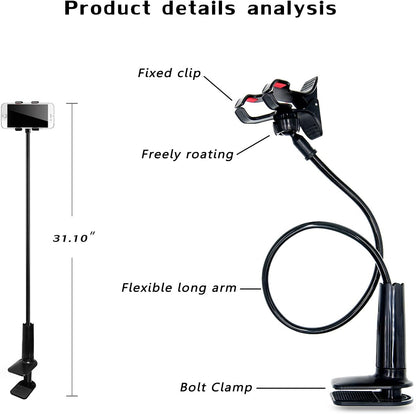 Cell Phone Holder, Universal Lazy Bracket Mobile Phone Stand, Flexible Gooseneck Long Arm Clip (White)
