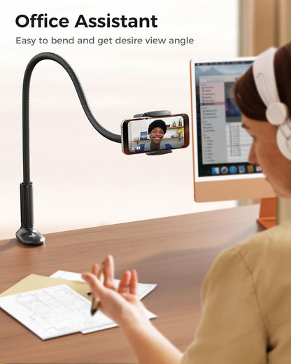 SAIJI Gooseneck Bed Phone Holder, Flexible Long Arm Phone Mount for Desk, Clip Bracket Clamp Stand, iPhone Stand, Mobile Cell Phone Stand Document Camera Nintendo Switch (Black)
