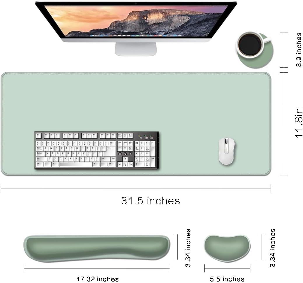 MIBITRI Keyboard Mouse Pad Set, Extended Gaming Mouse Pad+Ergonomics Keyboard Wrist Rest Support, Memory Foam, Easy Typing Pain Relief, 4Pcs XXL Ultra Thick Desk Mat, Enchanted Bookshelf