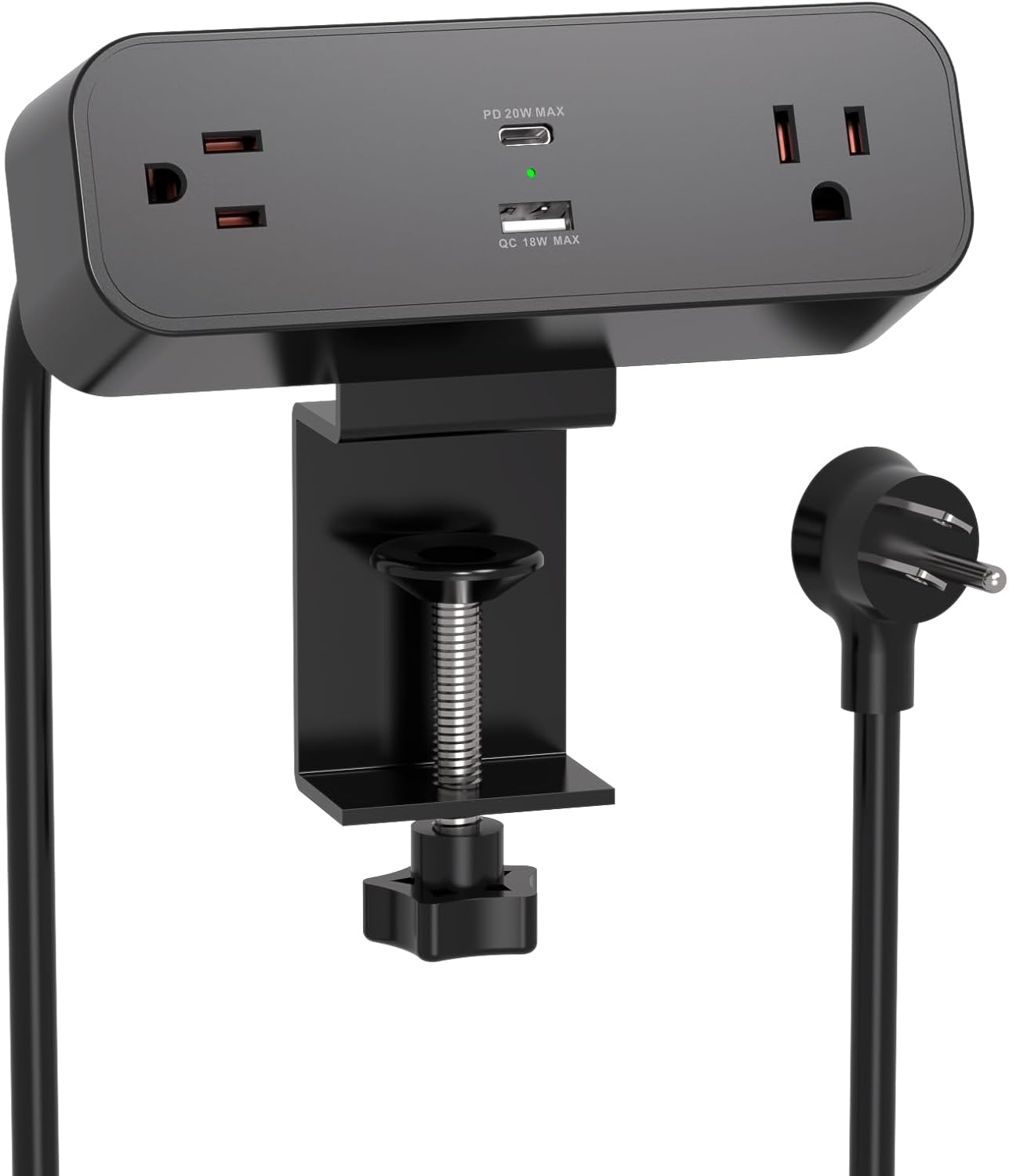 PD30W Desk Clamp Power Strip, Desktop Mount Surge Protector, Fast Charging Station, 5Ft Extension Cord Desk Edge Mount Shelf with 4 Outlets 4 USB Ports (2 USB C), Home Office Accessories Essentials