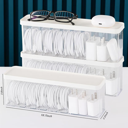 Charger Cable Cord Storage Organizer Box - 2 Pack With Lid - Easy Storage Without Cable Ties